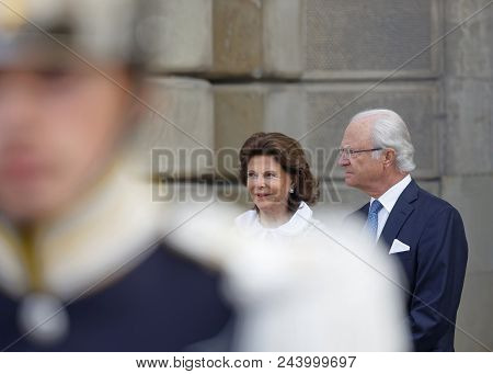 Stockholm, Sweden - Jun 06, 2018: The Swedish Queen And King Silvia And Carl Gustaf Bernadotte Xvi O