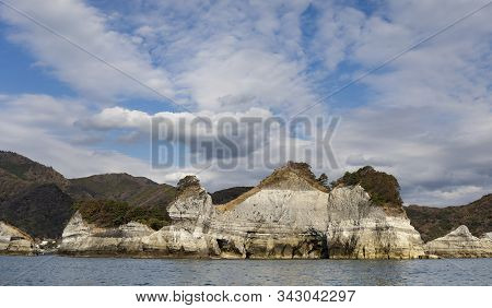 Dogashima Marine Sedimentary Rocks And Caves As Seen From The Sea