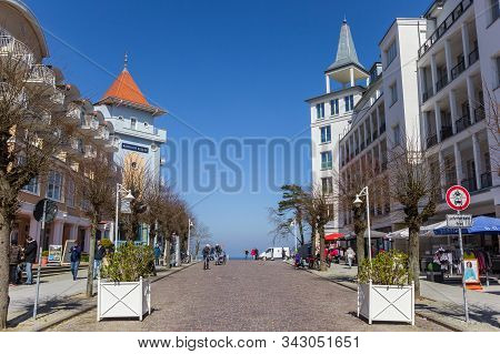 Rugen, Germany - April 18, 2019: Main Street Wilhelmstrasse In Sellin Spa Town, Germany