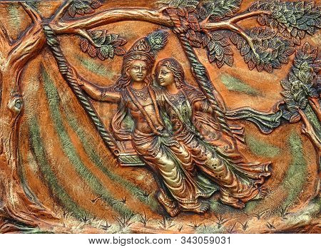 Kolkata, West Bengal / India - 22nd November 2018 : Decorative Beautiful Wall Art Of Hindu God Coupl