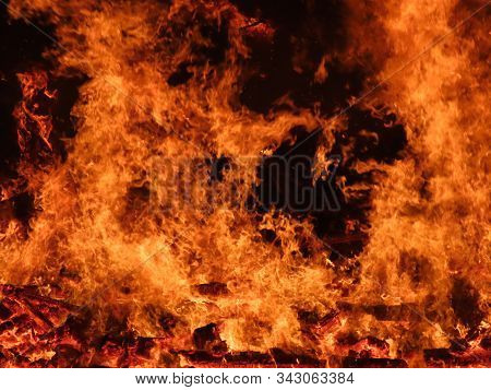 Buergbrennen Festival In Luxembourg. Celebrating End Of Winter Beginning Of Spring By Burning Mock C