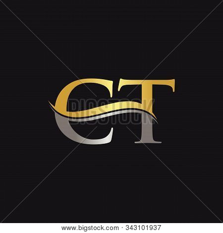 Initial Gold And Silver Letter Ct Logo Design With Black Background. Ct Logo Design.