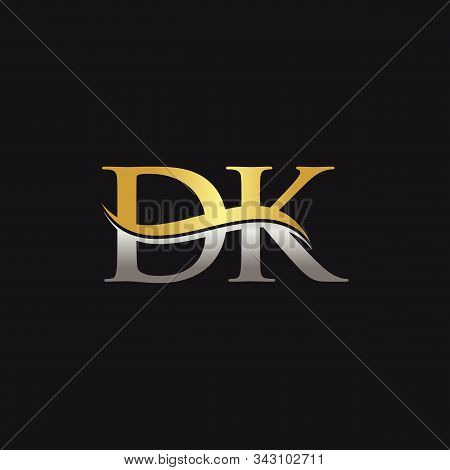 Initial Gold And Silver Letter Dk Logo Design With Black Background. Dk Logo Design
