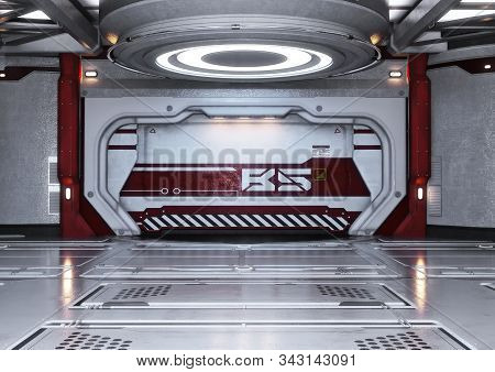 Modern Futuristic Spaceship Interior Background. 3d Rendering