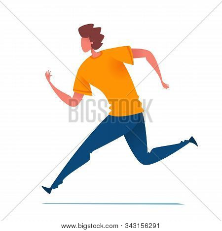 Running Man. Vector Illustration Of A Hurrying Man In Blue Pants And A Yellow T-shirt.