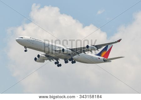 Bangkok, Thailand - Apr 21, 2018. Philippine Airlines Rp-c3437 (airbus A340-300) Landing At Suvarnab