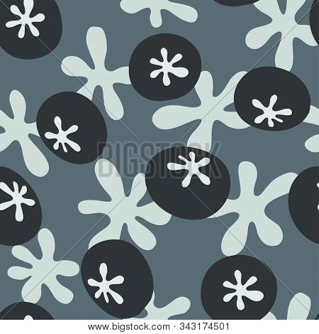 Cute Blue Blueberry Pattern. Vector Repeat Seamless Pattern. Surface Pattern.