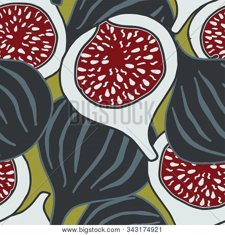 Vector Repeat Seamless Pattern With Sweet Figs. Can Be Used For Holiday Giftwrap, Fabric, Wallpaper,