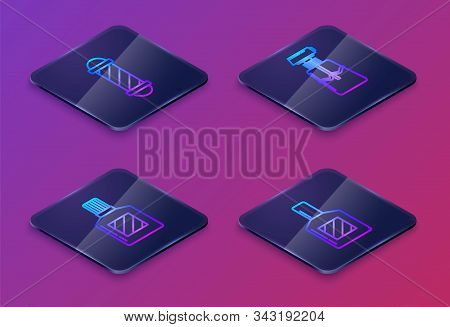 Set Isometric Line Classic Barber Shop Pole, Aftershave, Cream Or Lotion Cosmetic Tube And Aftershav