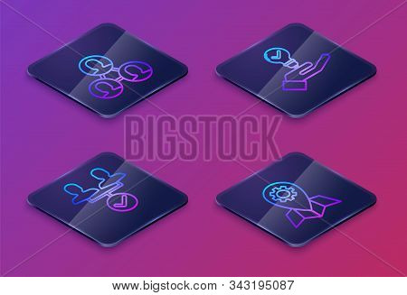 Set Isometric Line Project Team Base, Project Team Base, Light Bulb In Hand And Location Job. Blue S