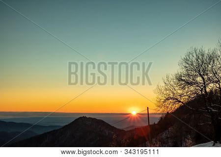 Winter Sunset In The Hills Of Slovenia