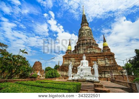 Beautiful Scene Of Wat Yai Chai Mongkhon (or Mongkhol), Ayuthaya, Thailand.