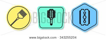 Set Line Hairbrush, Hairbrush And Blade Razor. Colored Shapes. Vector
