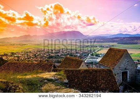 Sunset Landscape Photo Of The Rasnov City Viewed From The Rasnov Citadel - Rasnov, Brasov Country, T