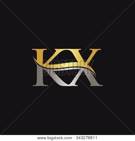 Initial Gold And Silver Letter Kx Logo Design With Black Background. Abstract Letter Kx Logo Design