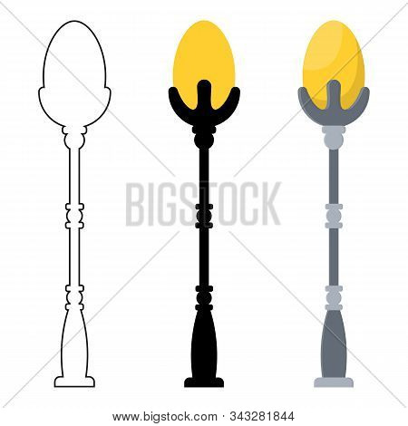 Outline, Black Silhouette, Cartoon Streen Lights Set Isolated On White Background. Vintage Street Li