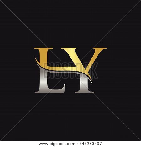 Initial Gold And Silver Letter Ly Logo Design With Black Background. Abstract Letter Ly Logo Design