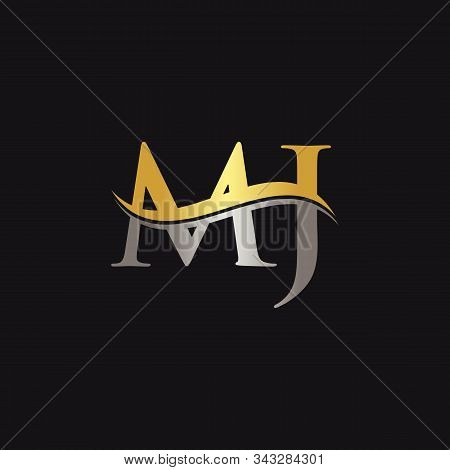 Initial Gold And Silver Letter Mj Logo Design With Black Background. Abstract Letter Mj Logo Design