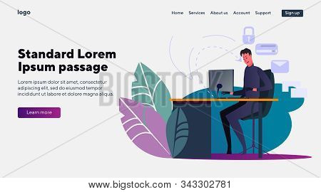 Man Trying To Steal Information. Thief, Fraud, Security Breach, E-mail Flat Vector Illustration. Phi