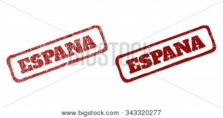 Rectangle Rough Espana Watermarks. Red Scratched Stamps With Espana Text Inside Rounded Rectangle Ro