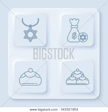 Set Line Star Of David Necklace On Chain, Jewish Money Bag With Star Of David And Coin, Jewish Sweet