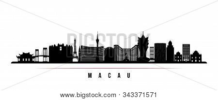 Macau Skyline Horizontal Banner. Black And White Silhouette Of Macau. Vector Template For Your Desig