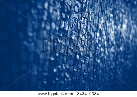 Texture Of Red Brick Road For Walking In Park. Classic Blue Toning Trend 2020 Color