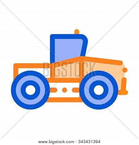 Industry Tractor Vehicle Vector Thin Line Icon. Agricultural Tractor For Various Type Trailer Workin