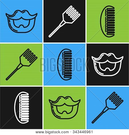 Set Line Mustache And Beard, Hairbrush And Hairbrush Icon. Vector