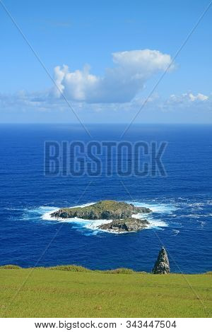 Motu Nui Island And The Smaller Motu Iti Island With The Motu Kao Kao Sea Stack In Foreground, View 