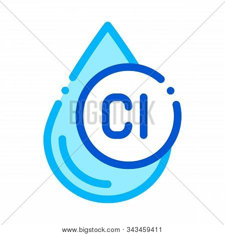 Clorum Liquid Drop Water Treatment Vector Icon Sign Thin Line. Water Treatment Linear Pictogram. Rec