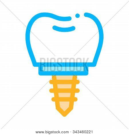 Dentist Stomatology Tooth Implant Vector Icon Sign Thin Line. Tooth Implant Fixture, Tool And Device