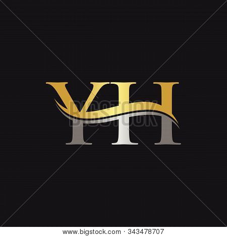 Initial Gold And Silver Yh Letter Linked Logo With Black Background. Creative Letter Yh Logo Design.