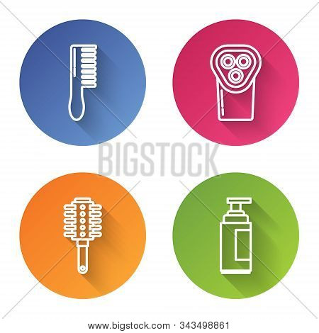 Set Line Hairbrush, Electrical Hair Clipper Or Shaver, Hairbrush And Cream Or Lotion Cosmetic Tube. 