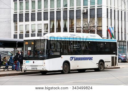 Ufa, Russia - October 10, 2019: Modern Cng Fuel Powered Bus Nefaz 5299 In The City Street.