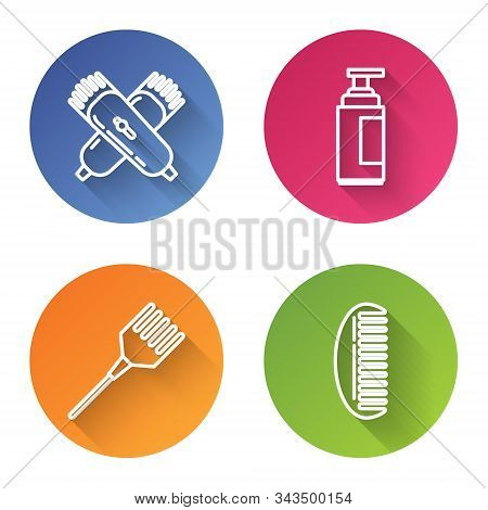 Set Line Crossed Electrical Hair Clipper Or Shaver, Cream Or Lotion Cosmetic Tube, Hairbrush And Hai