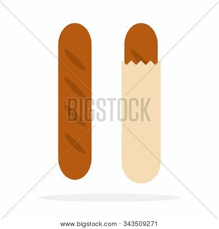 Brown Baguette Vector Flat Material Design Isolated Object On White Background.