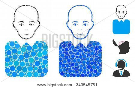 Bald Bureaucrat Mosaic Of Round Dots In Various Sizes And Color Tints, Based On Bald Bureaucrat Icon