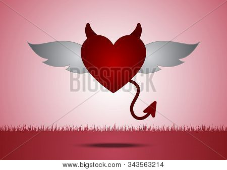 Heart Devil Wing With Grass And Copy-space Vector Background