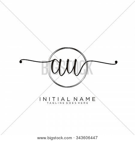 Au Initial Handwriting Logo With Circle Template Vector.