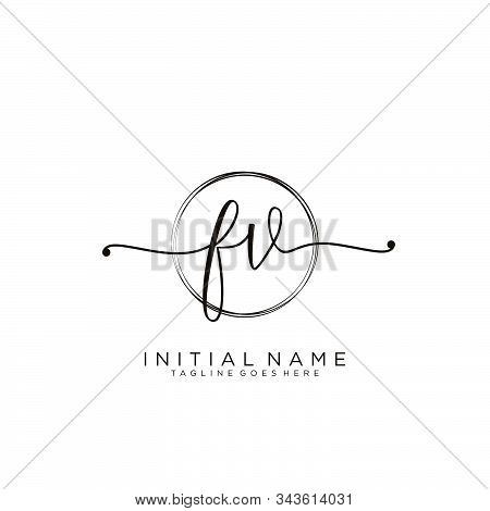 Fv Initial Handwriting Logo With Circle Template Vector.