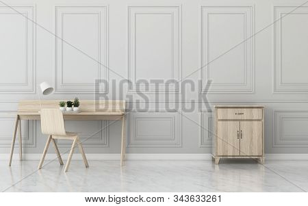 Working Room With Working Table.empty Space In Working Room.scadinavian Interior Design. -3d Renderi