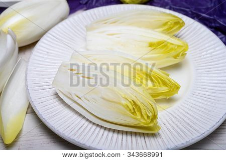Fresh White Belgian Endive Or Chicory Heads