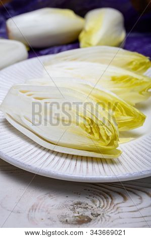 Fresh White Belgian Endive Or Chicory Heads