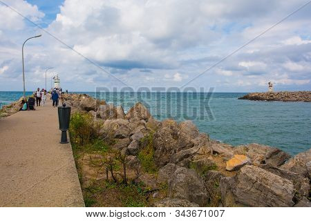 Agva, Turkey - September 12th 2019. Tourists Walk Towards One Of The Lighthouses On The Agva Coastli