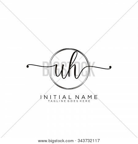 Uh Initial Handwriting Logo With Circle Template Vector.