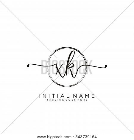 Xk Initial Handwriting Logo With Circle Template Vector.