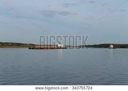 Sheksna,vologda Region, Russia - May 11, 2019: River Transport On The River Sheksna. Vologda Region