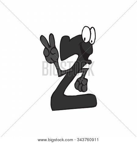 Friendly Number 2 Two. Funny Number For Children. Number Two Icon. Stock Vector Illustration Isolate