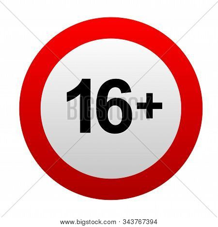 Under 16 Sign Warning. Red Round Vector Icon